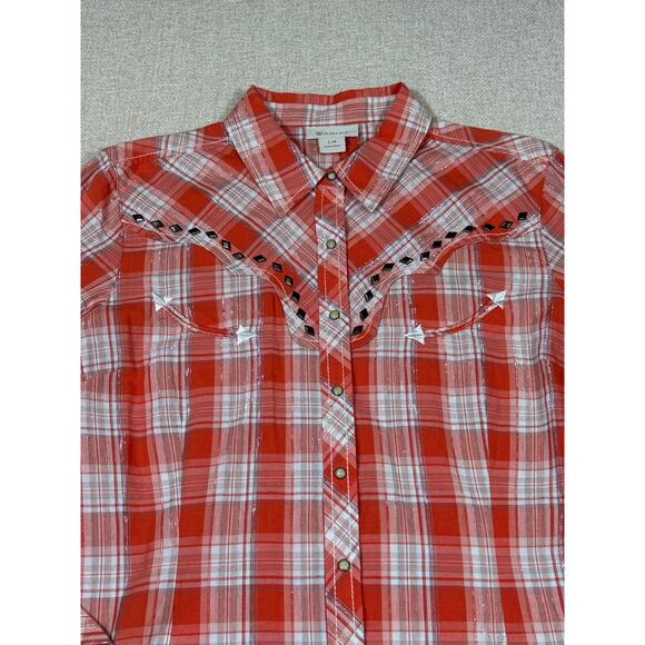 NWT Ariat Women Large Peach Plaid Studded Long Sleeve Cowgirl Western Shirt - Picture 8 of 10